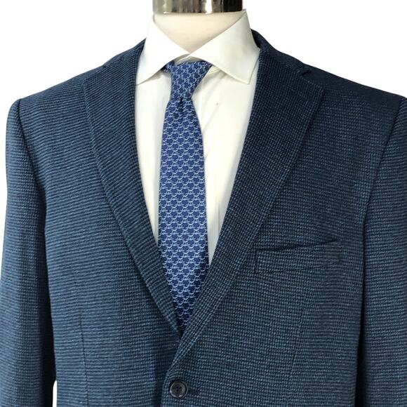 Hart Schaffner Marx HSM Men Size L Sport Coat Unstructured Knit Houndstooth Blue - Picture 2 of 16